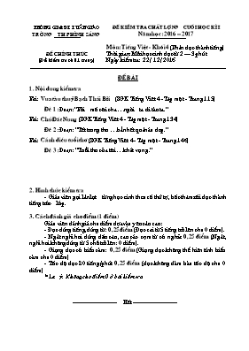 Đề kiểm tra chất lượng cuối học kì I Tiếng việt lớp 4 - Năm học 2016-2017 - Trường Tiểu học Phình Sáng